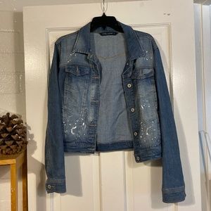 Vanilla Star Paint Splattered Print Denim Jacket Size Large L